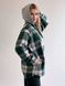 Рубашка в клетку теплая женская с капюшоном oversize изумрудная 62-64