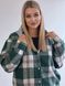 Рубашка в клетку теплая женская с капюшоном oversize изумрудная 62-64