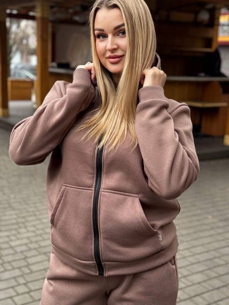 Костюм трьохнитка на флісі жіночий зі штанцями на манжетику від 46 до 70 розміру бежевий 46/S